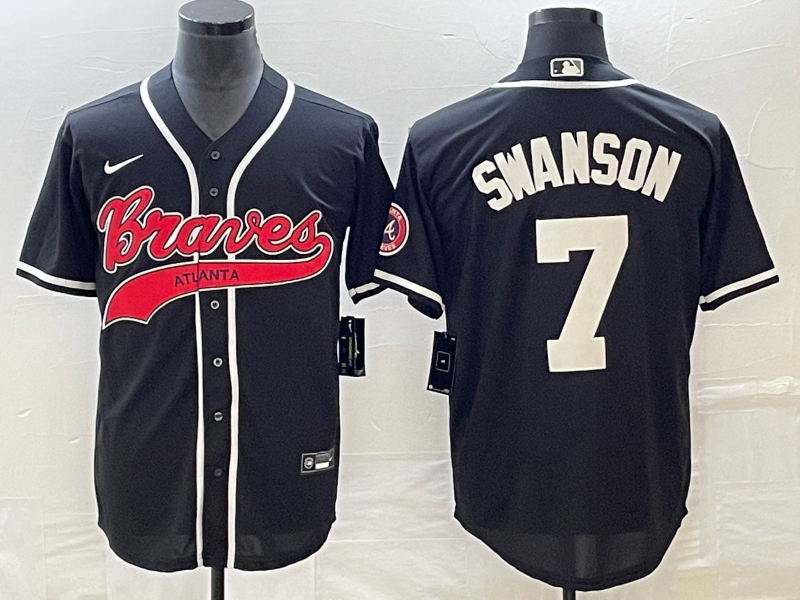 Men's Atlanta Braves Dansby Swanson #7 Black Jersey Joint Edition